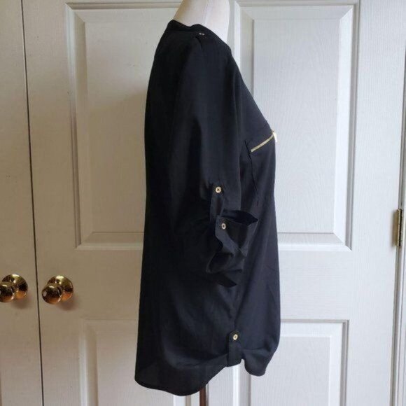 Calvin Klein Black Shirt Blouse Top Button Up Tab Sleeves WOMAN'S Women's Small - Picture 8 of 13